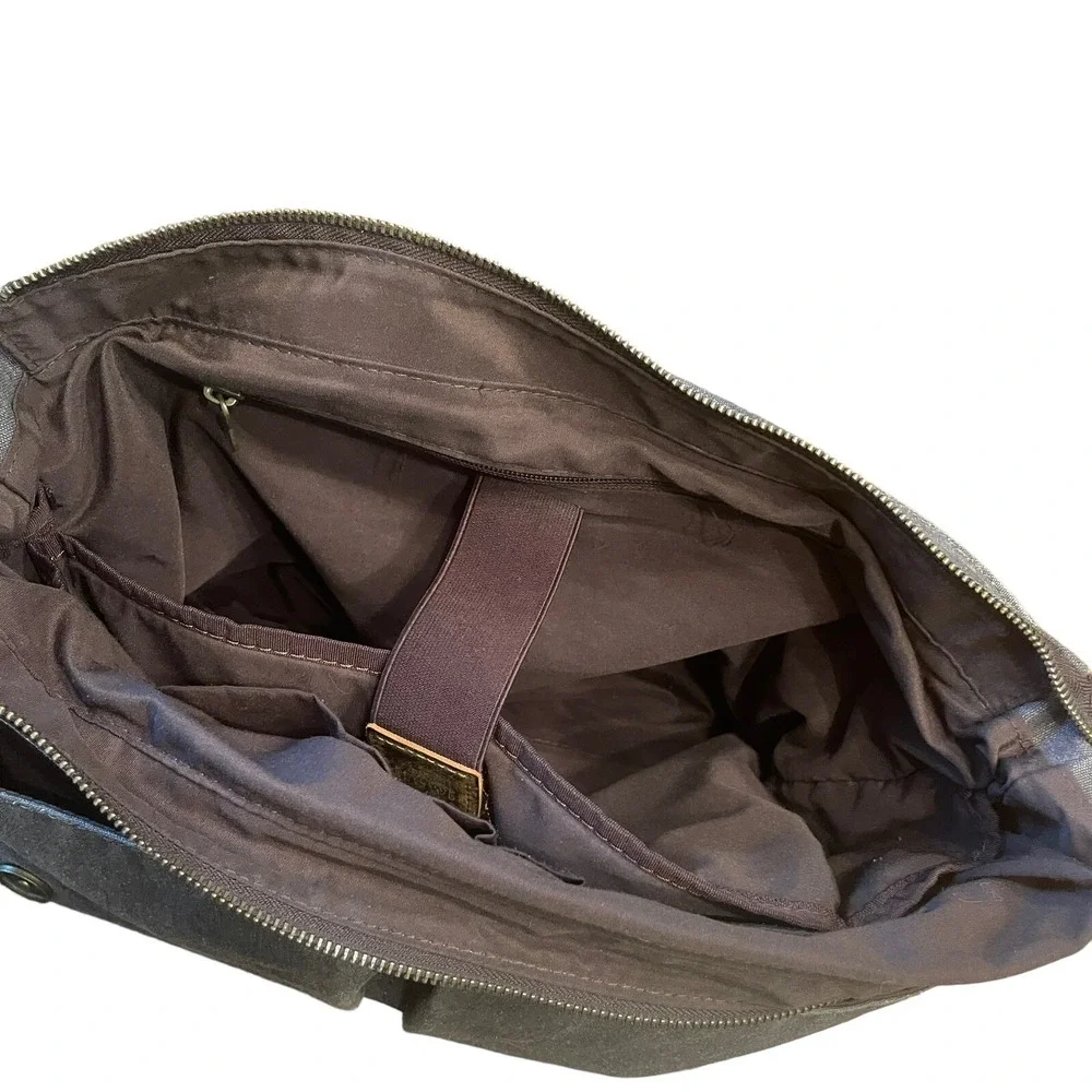 Life Wit Messenger Laptop Bag Leather Canvas Gray Brown Brass Rugged 16x12x4